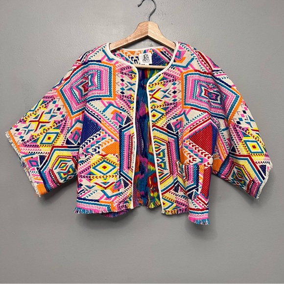 Anthropologie Jackets & Blazers - Anthropologie dRA Women’s Colorful Geo Kimono Top Size Large Made In India
